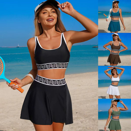 Women’s 2-Piece Tennis & Beach Active Set – High Waist Skirt + Sport Crop Top | Summer Fitness Outfit🔥offert only $19.99